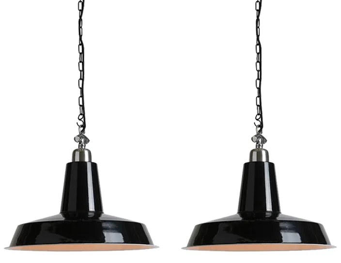 Conjunto de 2 Pendentes Industriais Preto - Warrior Industrial,Retro