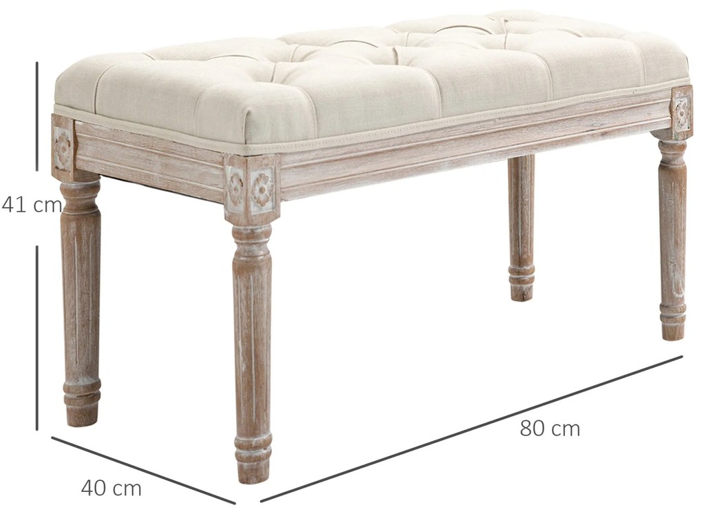 Banco Acolchoado – Margaux – 80x40x41 cm – Bege – Design Vintage e Clá