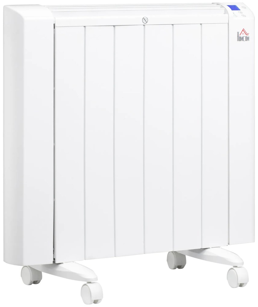 HOMCOM Aquecedor Elétrico 1500W Aquecedor Convector com Ecrã LCD 4 Modos Termostato Temporizador e 4 Rodas para Áreas de 12m² Alumínio 67x31x68cm Branco