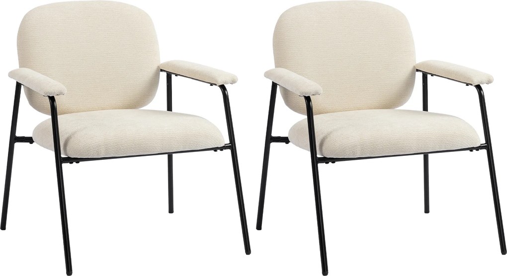 Conjunto de 2 Poltronas Auxiliares, 67 x 64 x 76,5 cm, Encosto Curvo, Creme