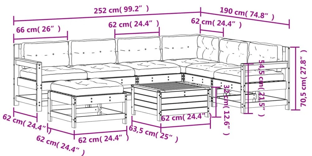 8 pcs conj. lounge jardim c/ almofadões madeira douglas maciça