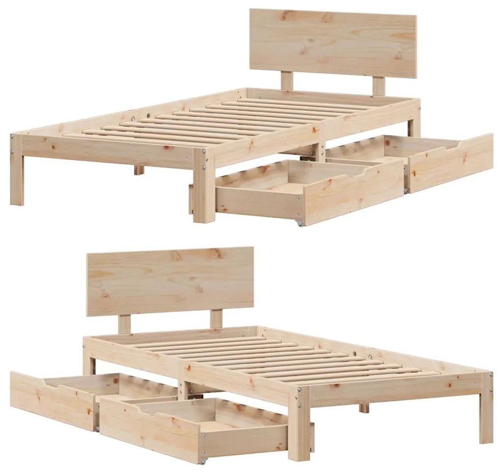 Estrutura de cama c/ gavetas 100x200 cm madeira de pinho maciça