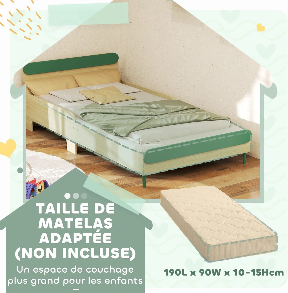 Cama Infantil Baixa, 194,8 x 103 x 60,5 cm (COLCHÃO NÃO INCLUIDO) , Barreiras de Segurança, Verde