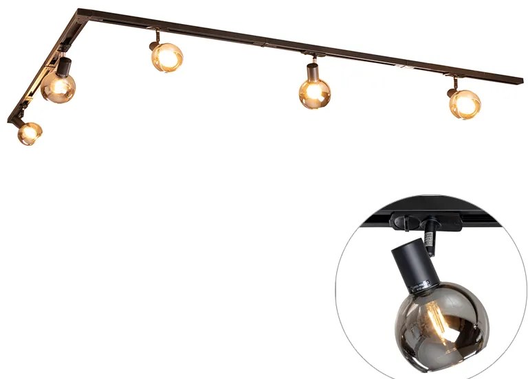 Sistema de iluminação de trilho moderno com 5 focos pretos monofásicos - Iconic Lava