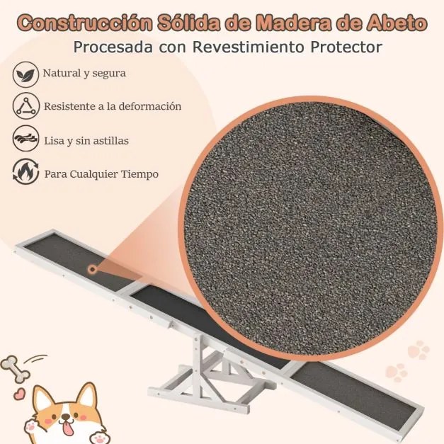 Baloiço de agilidade para cães 179 x 30 x 55 cm, com rampa antiderrapante para animais de estimação, para uso interno e externo, Cinzento