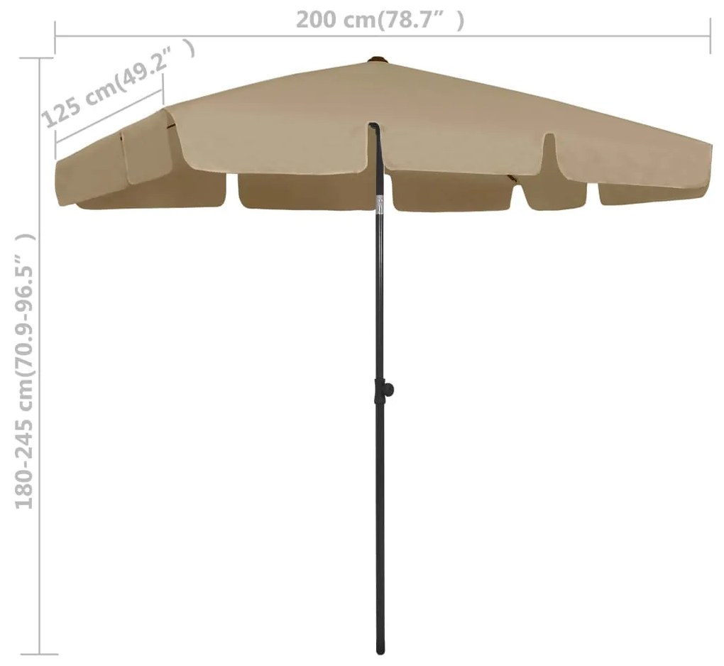 Guarda-sol de praia 200x125 cm cinzento-acastanhado