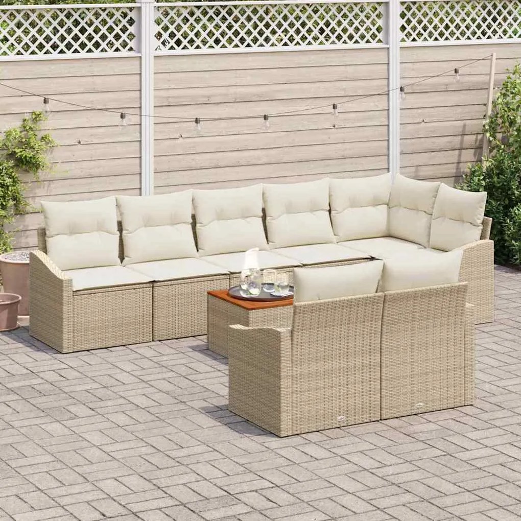 Conjunto de Sofá de Jardim 9 pcs Bege, branco 55 x 55 x 37 cm