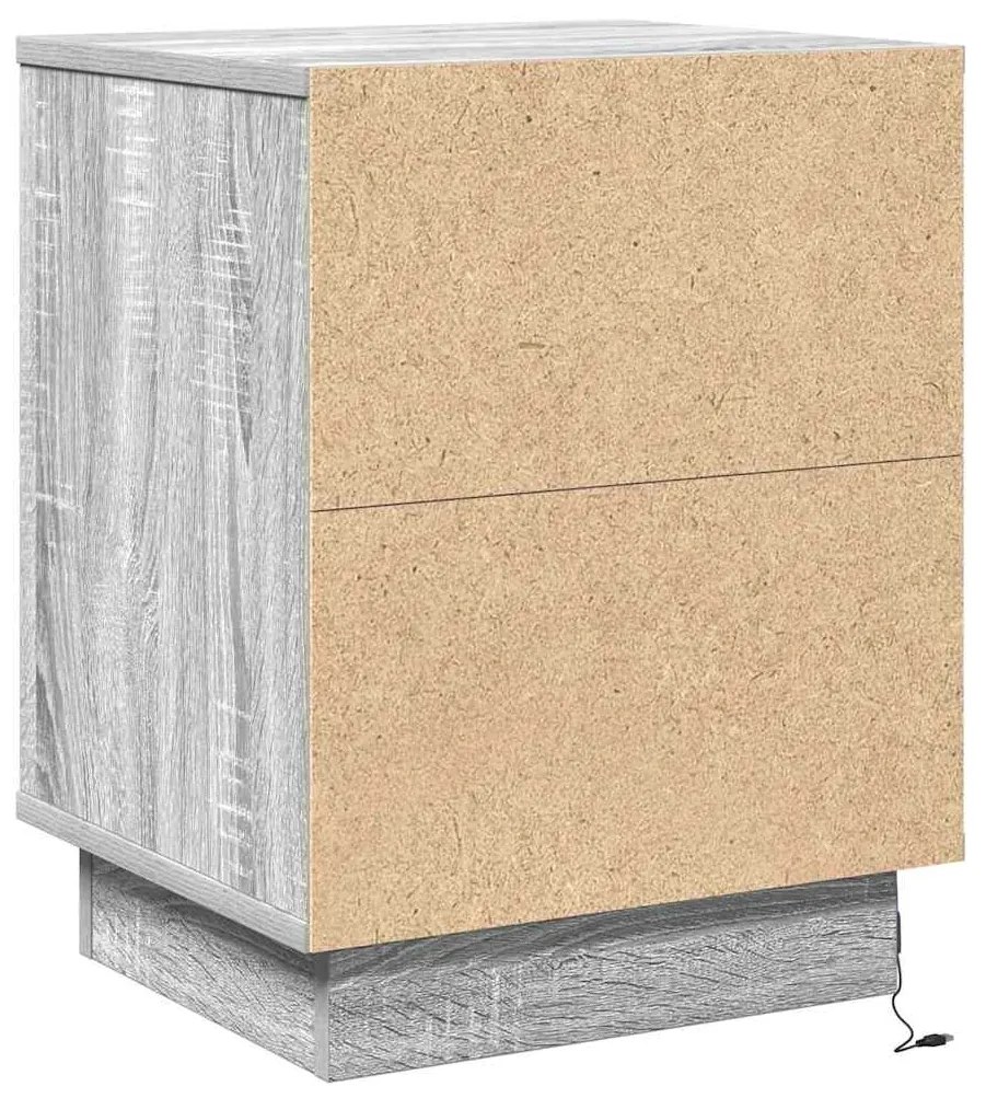 Cômoda de Cabeceira com Luzes LED Cinza Sonoma 39x34,5x50 cm