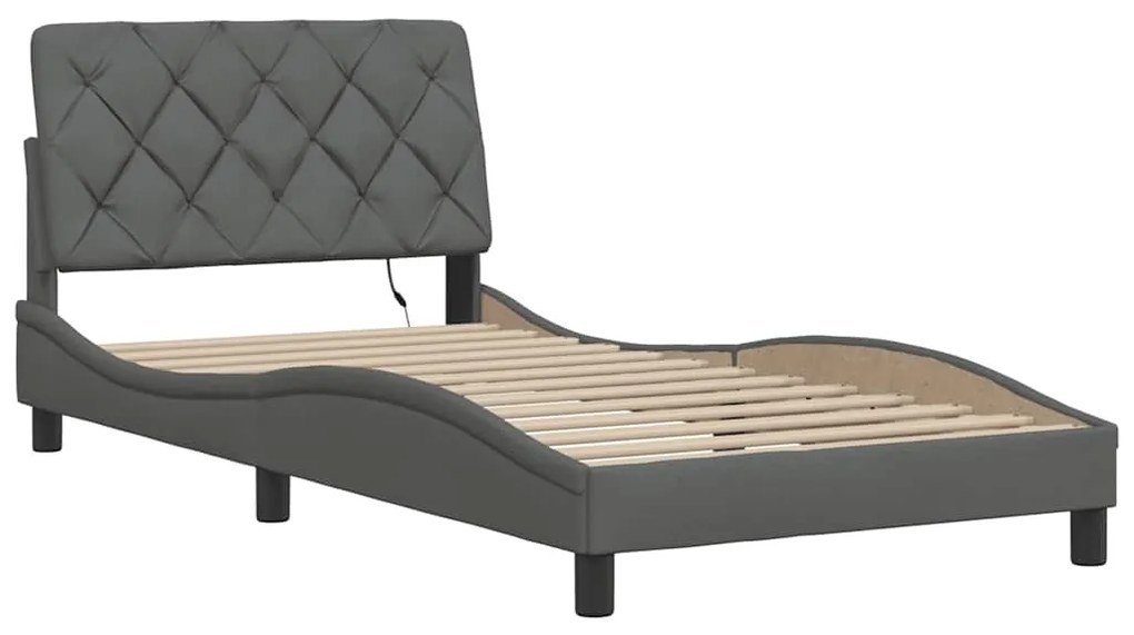 Estrutura de cama sem colchão 100x200 cm tecido cinzento-escuro