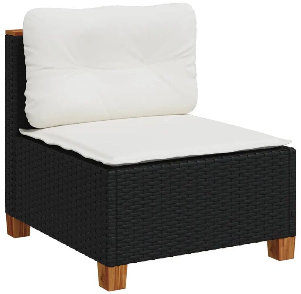 8 pcs conjunto sofás de jardim com almofadões vime PE preto