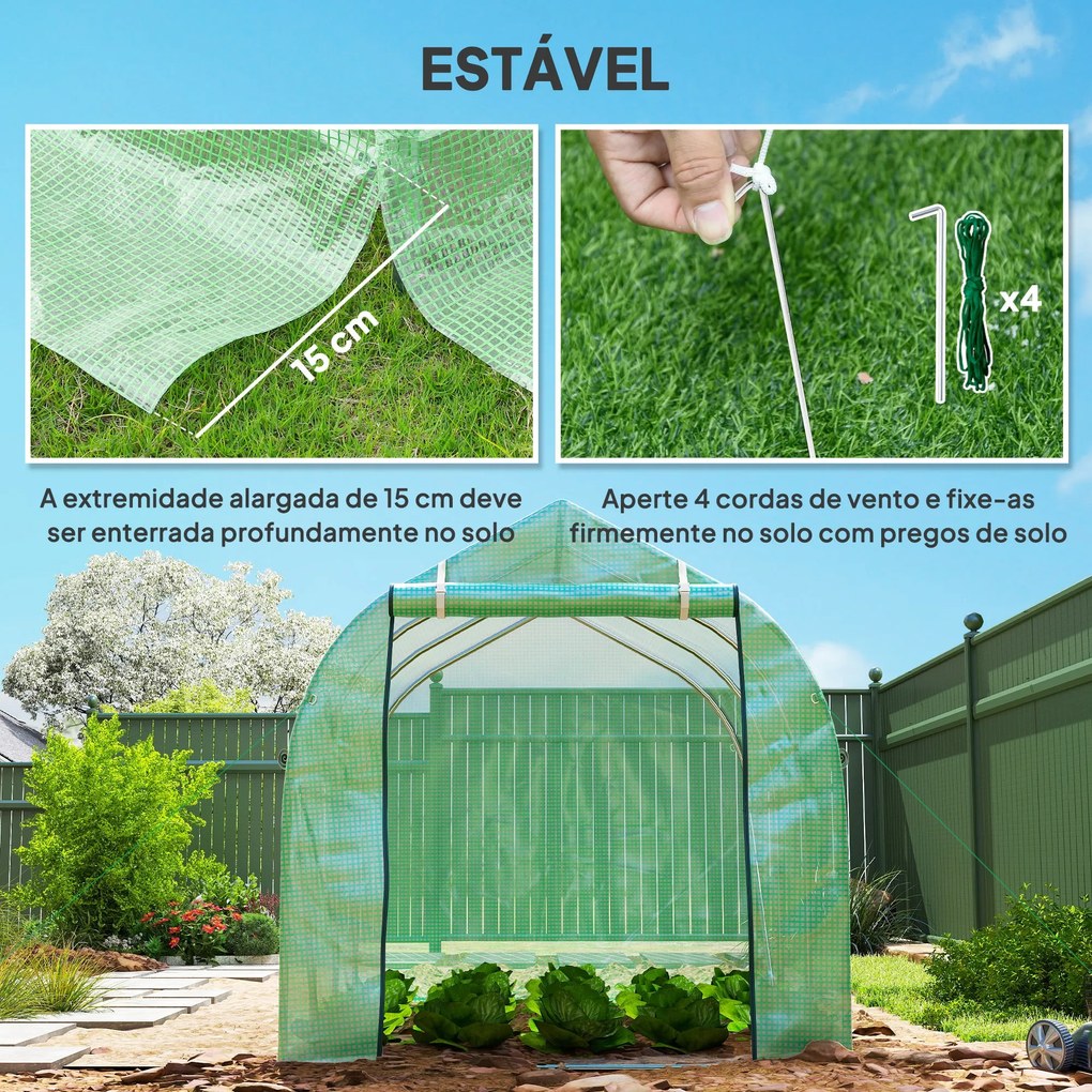 Estufa tipo Túnel 3x2x2 m Estufa de Exterior com 6 Janelas de Malha e