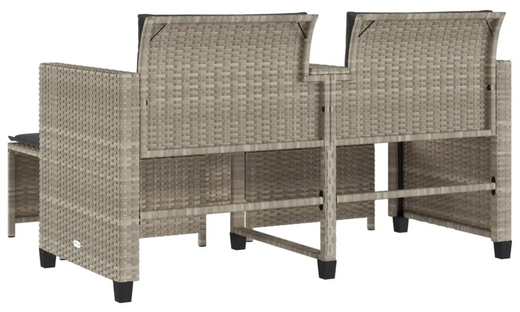 Sofá de jardim 2 lugares com mesa e bancos vime PE cinza-claro