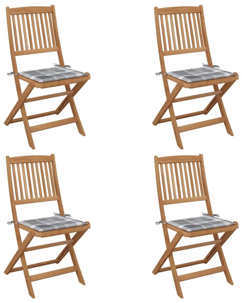 vidaXL Cadeiras de jardim dobráveis c/ almofadões 4 pcs acácia maciça
