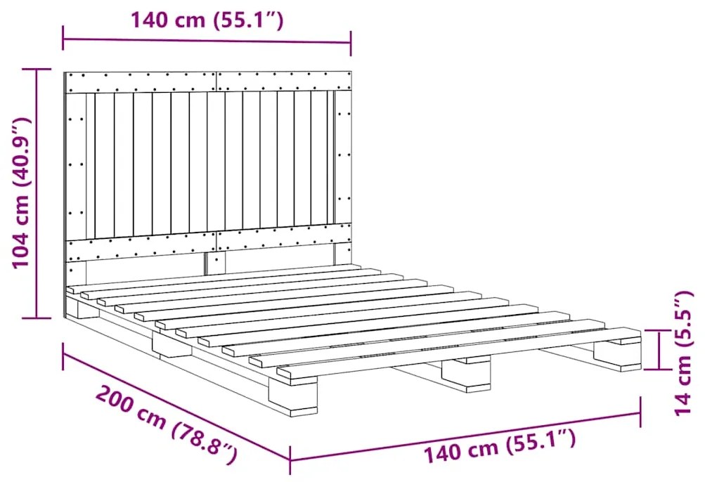 Estrutura de cama com cabeceira 140x200 cm pinho maciço