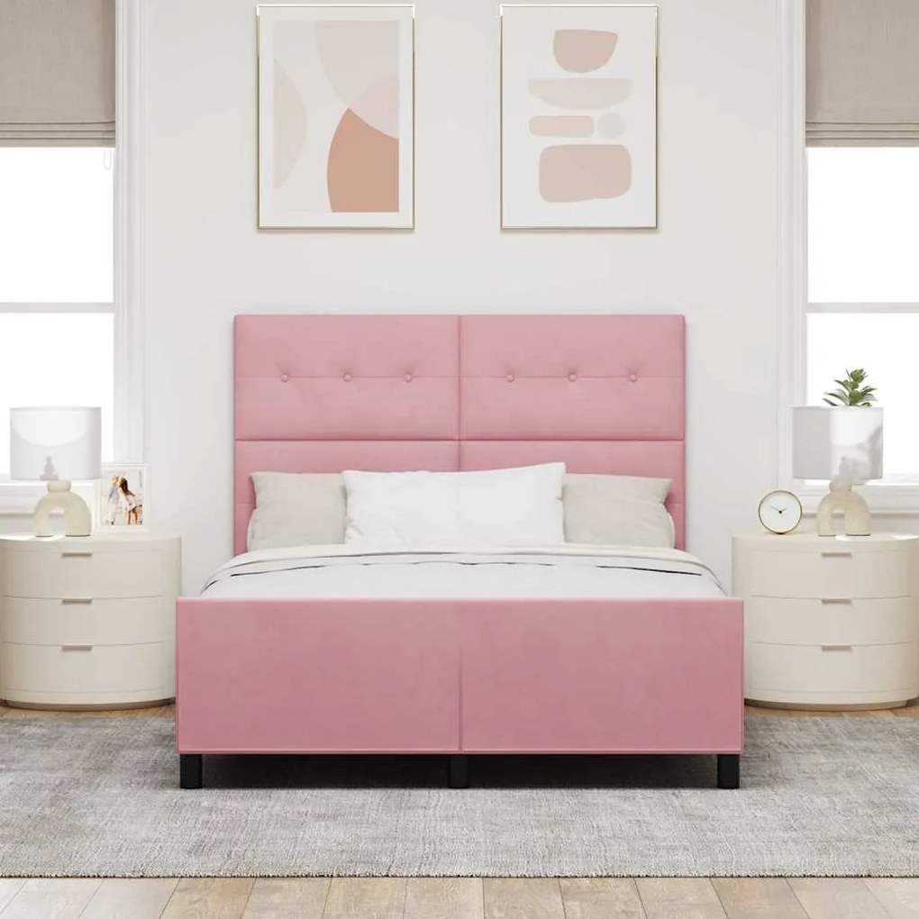 Cama de Veludo Rosa vidaXL 140x190 cm