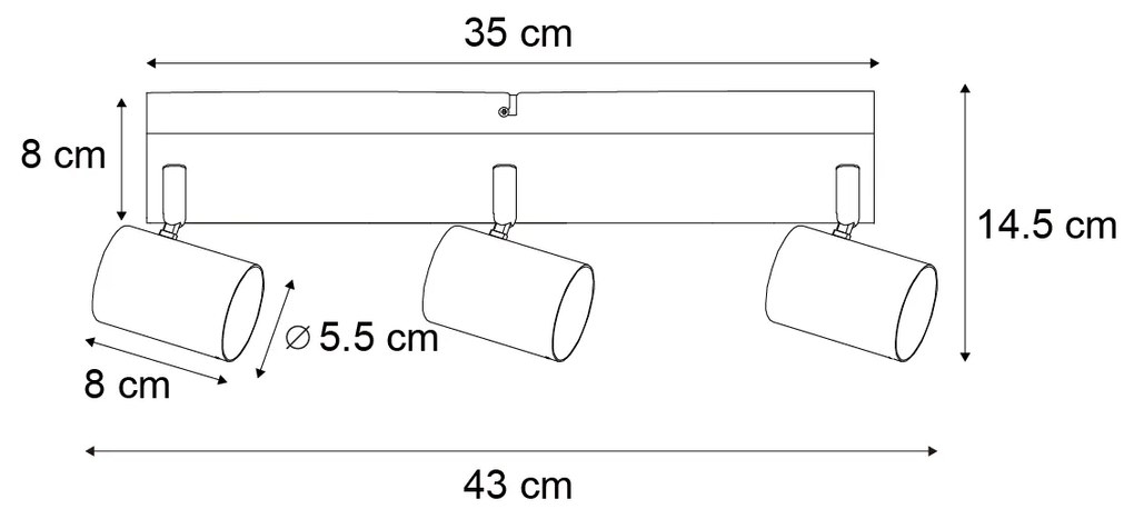 Candeeiro de teto moderno preto 3 luzes ajustável retangular - Jeana Moderno
