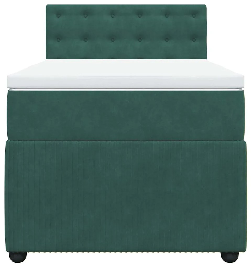 Cama com molas/colchão 100x200 cm veludo verde-escuro
