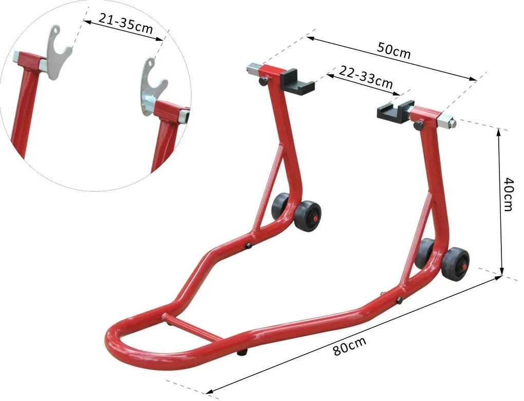 Descanso de Mota Suporte Traseiro Universal Portátil e Móvel – Cor Vermelho – Aço – 80x50x40 cm