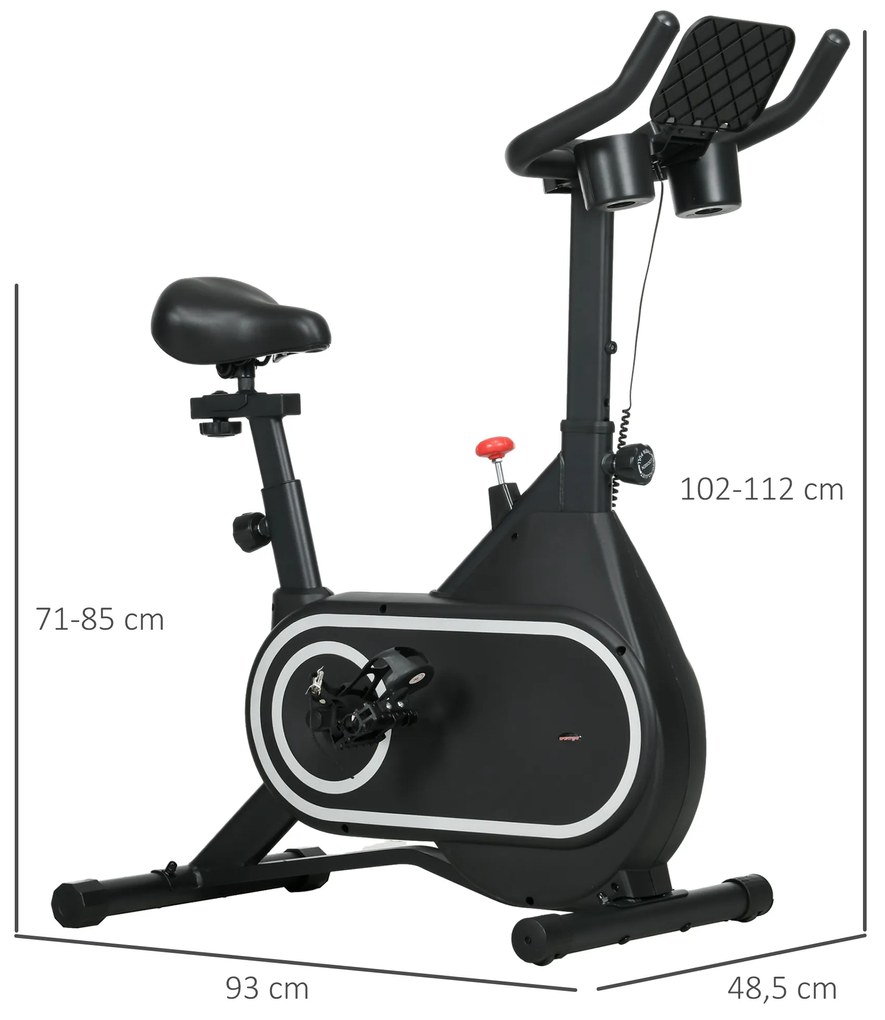 Bicicleta Estática com Ecrã LCD Assento e Guiador Ajustáveis Volante 4 kg e Porta Garrafa  93x48,5x102-112 cm Preto