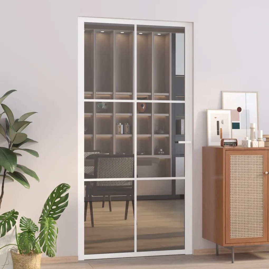 350591 vidaXL Porta de interior 102,5x201,5 cm vidro ESG e alumínio branco