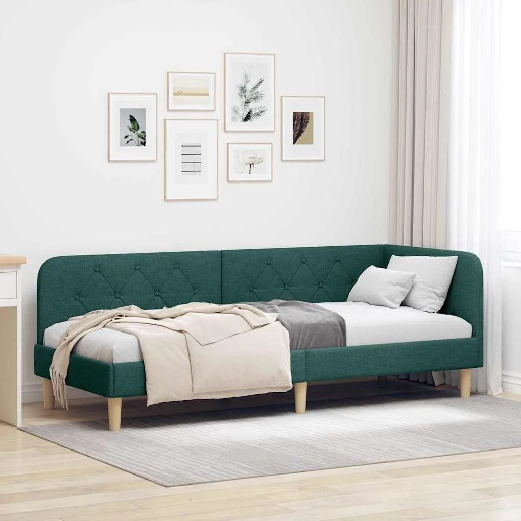 vidaXL Estrutura de Cama de Canto Verde Escuro 80 x 200 cm tecido