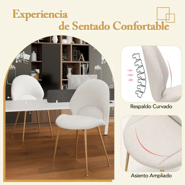 Conjunto de 2 cadeiras de jantar estofada com costas curvas Costas Assento largo sem braços para sala de estar Sala de jantar Carga 150 kg Cinzento