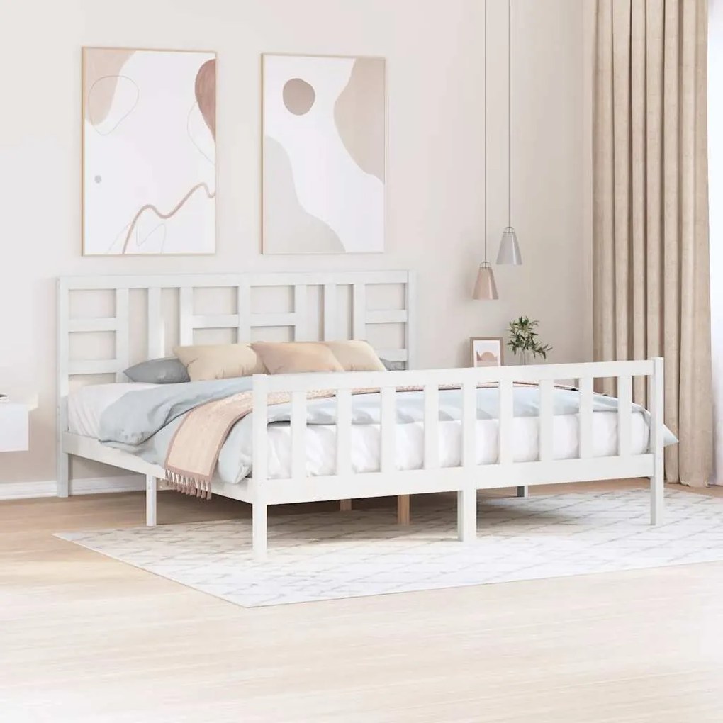 Estrutura de cama com cabeceira 180x200cm madeira maciça branco