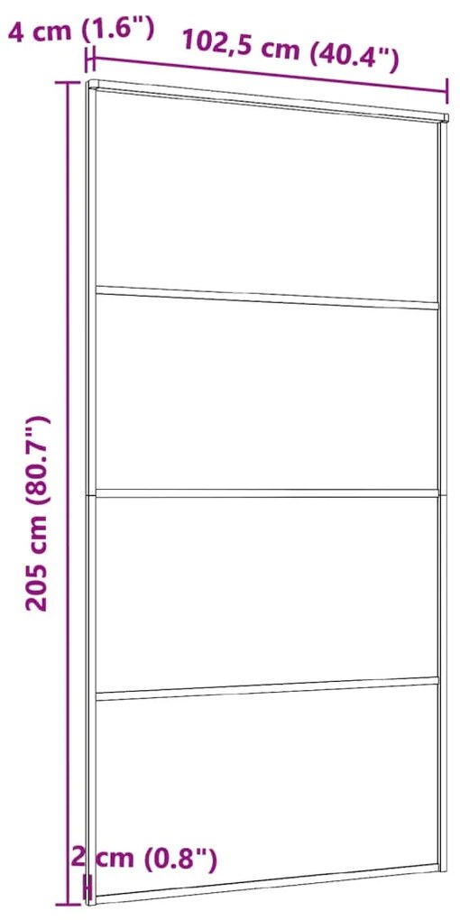 Porta de correr 102,5x205 cm alumínio e vidro ESG preto
