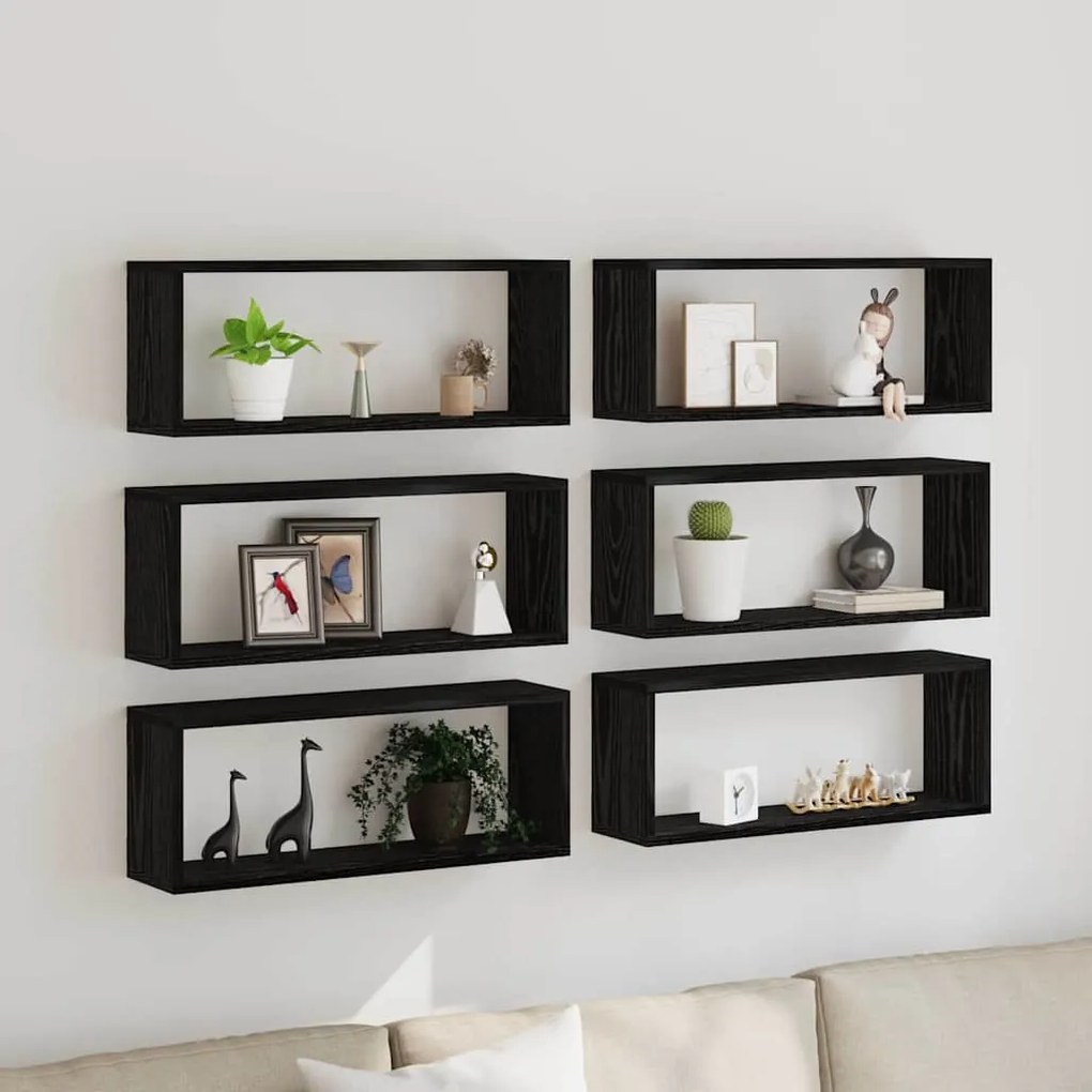 Estantes de Parede vidaXL 6 pcs Carvalho Preto 60x15x23 cm Madeira Eng