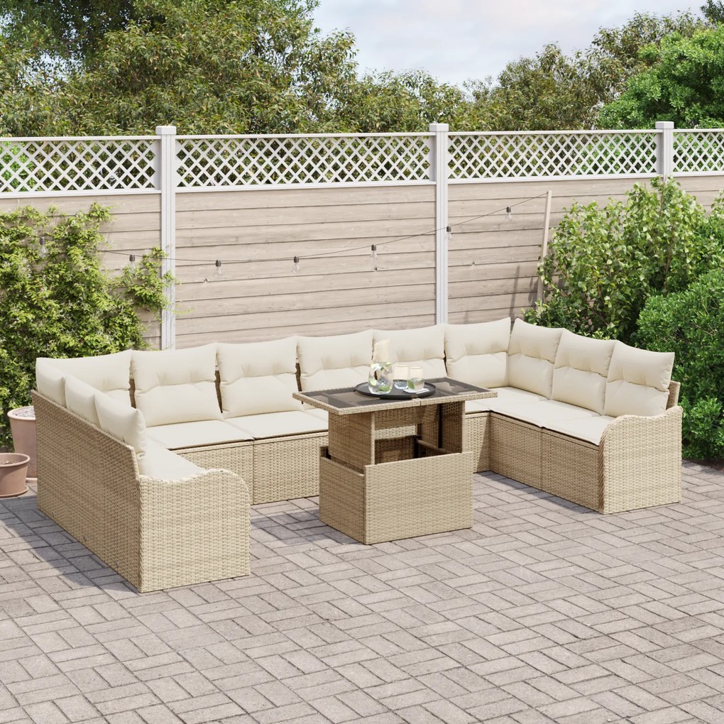 Conjunto de Sofás de Jardim vidaXL 11 Peças com Almofadas Bege Rattan