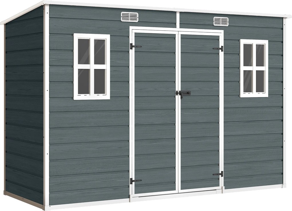 Outsunny Abrigo para ferramentas 3,2 m², Caseta de jardim com telhado inclinado, 303x123x197cm com janela Porta trancável Abertura de ventilação Piso | Aosom Portugal