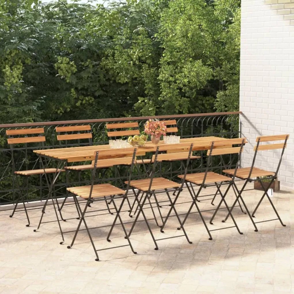 vidaXL Cadeiras de bistrô dobráveis 8 pcs madeira de teca maciça e aço