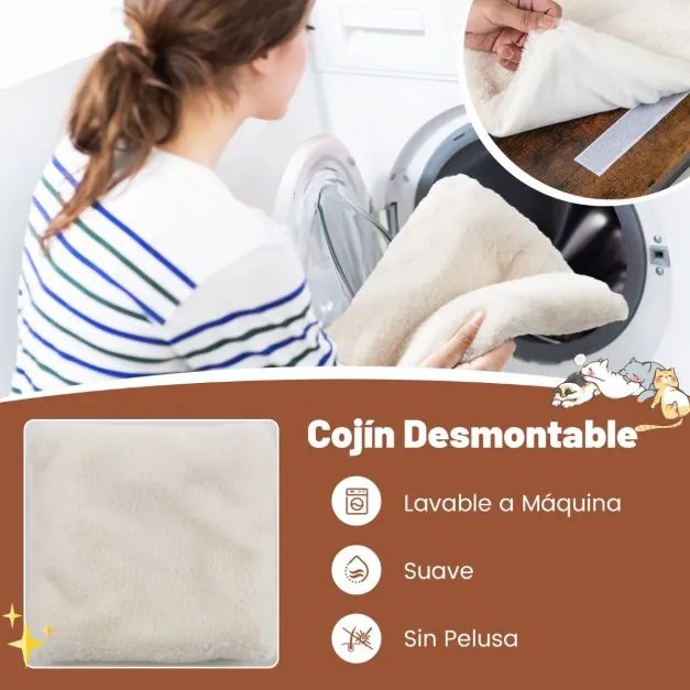 Arranhador para gatos com mesa de apoio em forma de C com tábua de arranhar Almofada amovível lavável Brinquedo pendurado 50 x 30 x 64 cm Castanho