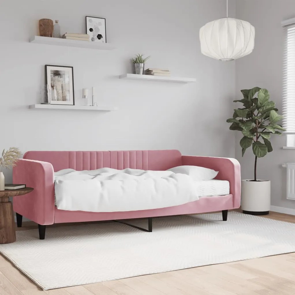 3197049 vidaXL Sofá-cama com colchão 100x200 cm veludo rosa