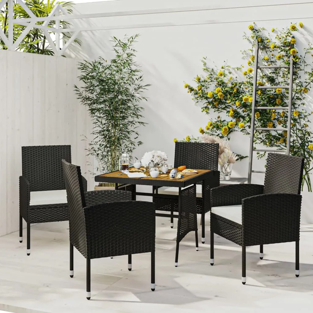 vidaXL 5 pcs conjunto de jantar para jardim vime PE preto