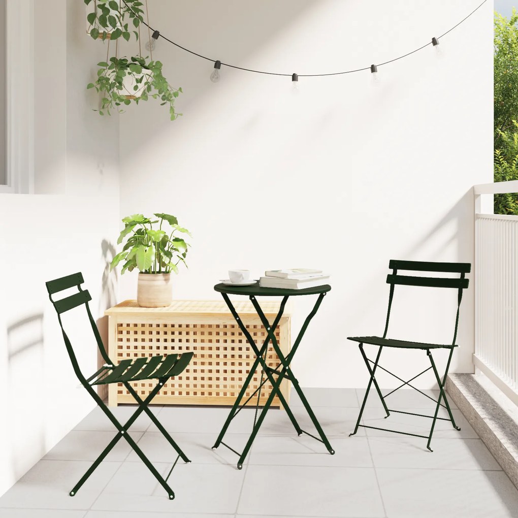 Cadeiras de Jardim Dobráveis vidaXL 2 pcs Verde Escuro Aço
