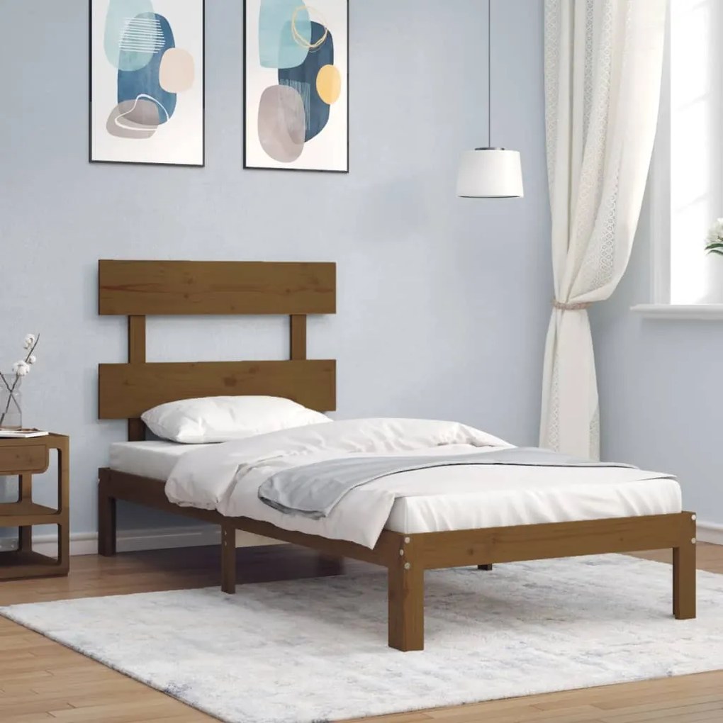 vidaXL Estrutura cama solteiro c/cabeceira madeira maciça castanho-mel
