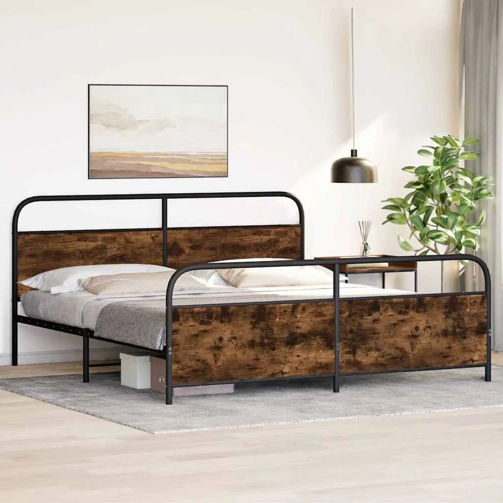 Estrutura de cama sem colchão 183x213cm metal carvalho fumado