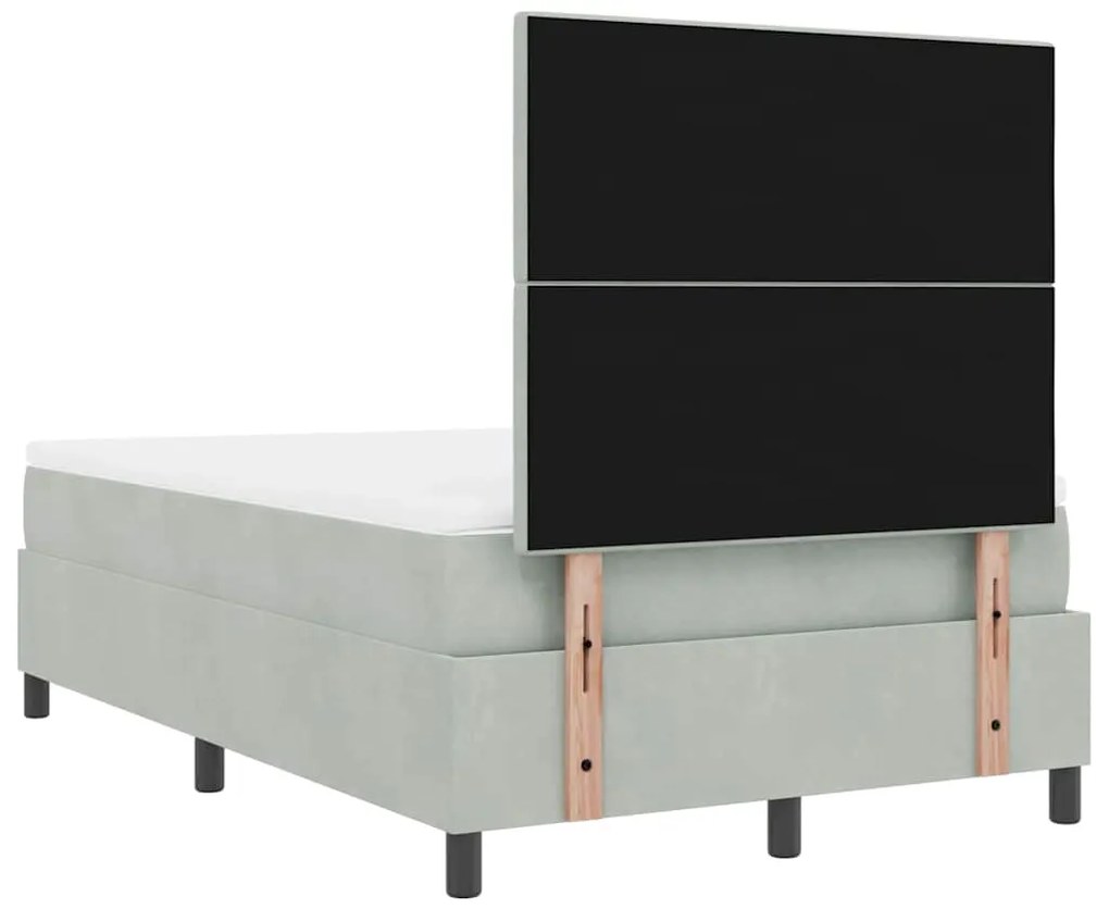 Cama Box com Colchão &amp; Luz LED Cinza Claro 120x190 cm Veludo