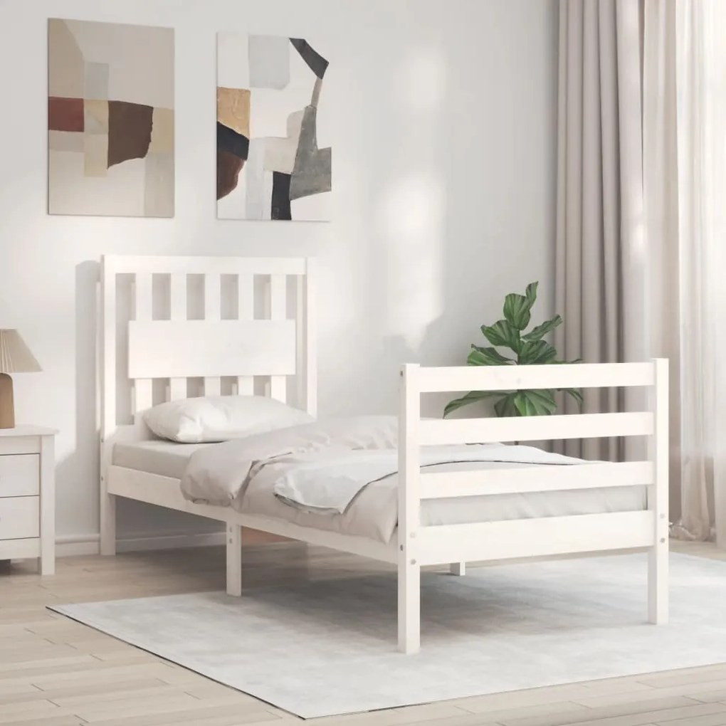 vidaXL Estrutura cama de solteiro c/ cabeceira madeira maciça branco