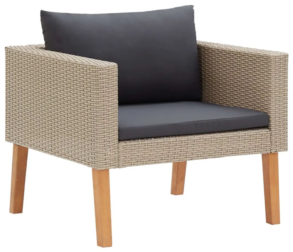 3 pcs conjunto lounge de jardim c/ almofadões vime PE bege