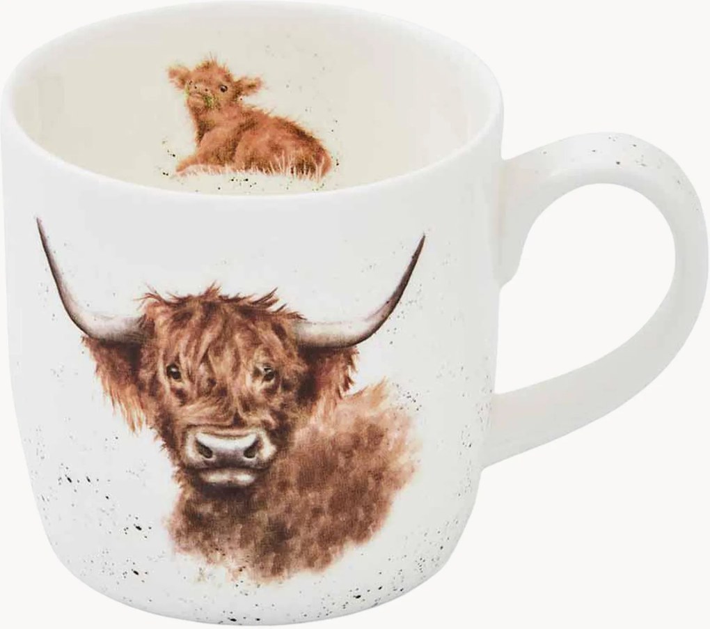 Caneca em porcelana Fine Bone China pintada à mão Highland Cow