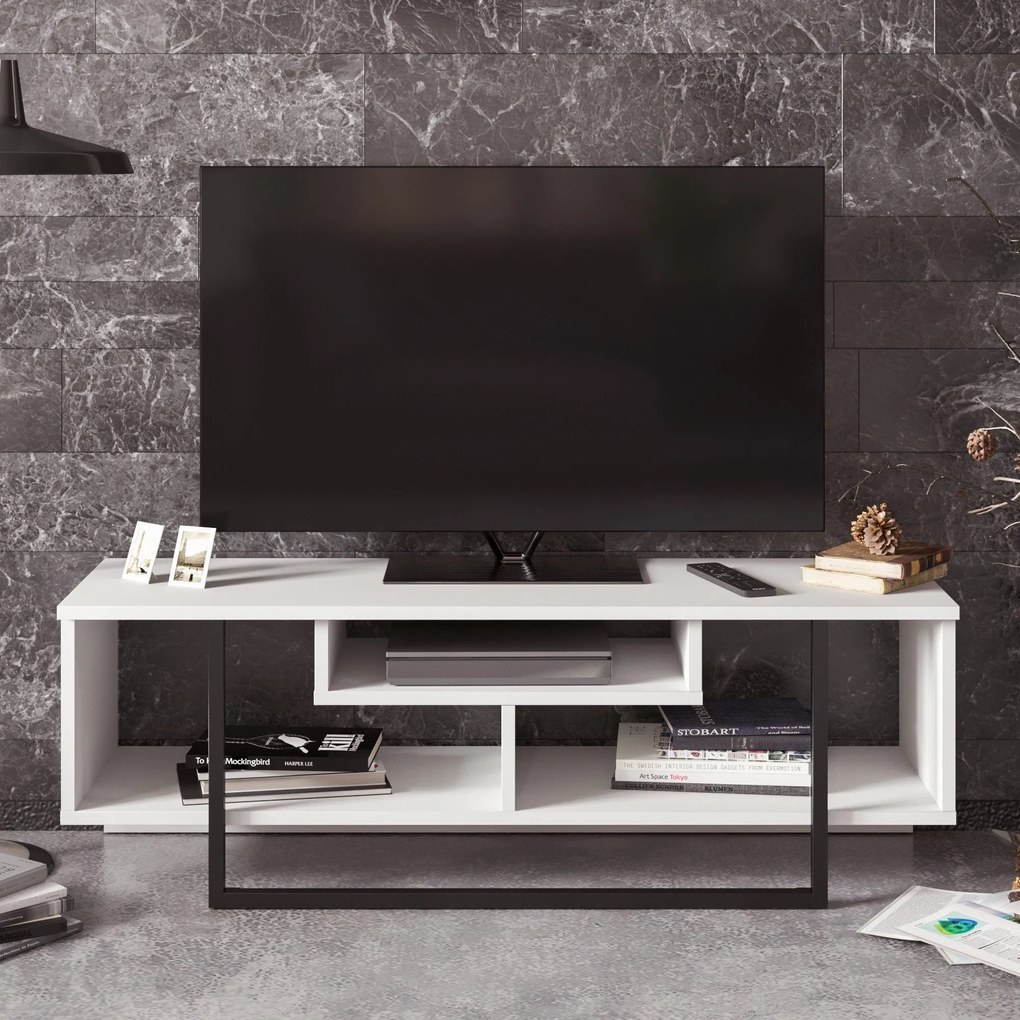 Móvel TV Asal – Branco e Preto – 119,4 x 40,2 x 35,2 cm