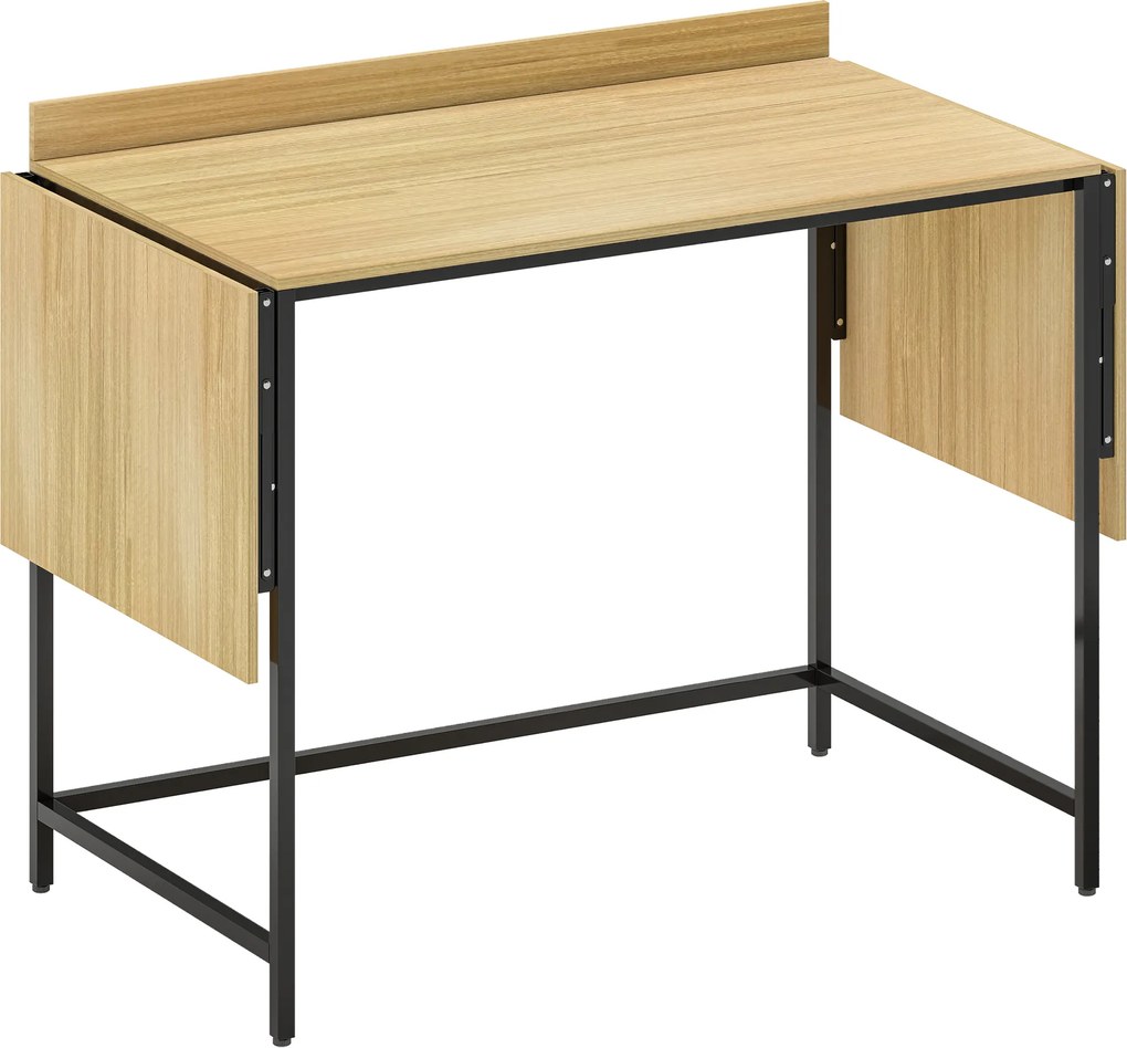 HOMCOM Mesa de computador dobrável com 2 tampos extensíveis, muito espaço para monitores, pés metálicos, construção robusta, Carvalho+Preto | Aosom Portugal