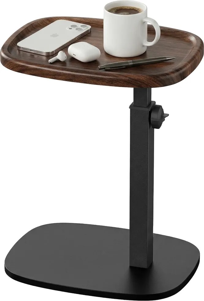 Mesa de apoio com altura ajustável, mesa auxiliar em forma de C, 30 x 40 x 69 cm cor nogueira-preto