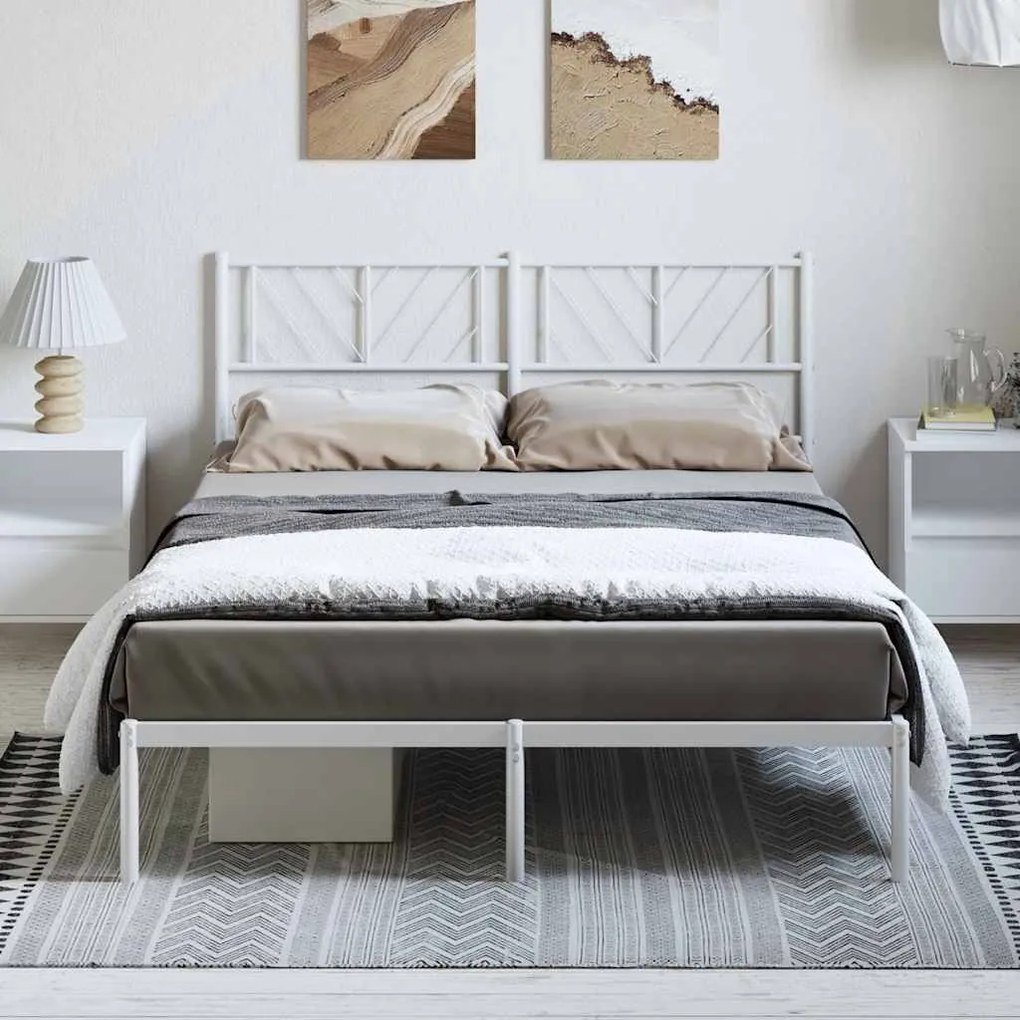 Estrutura de cama com cabeceira 150x200 cm metal branco