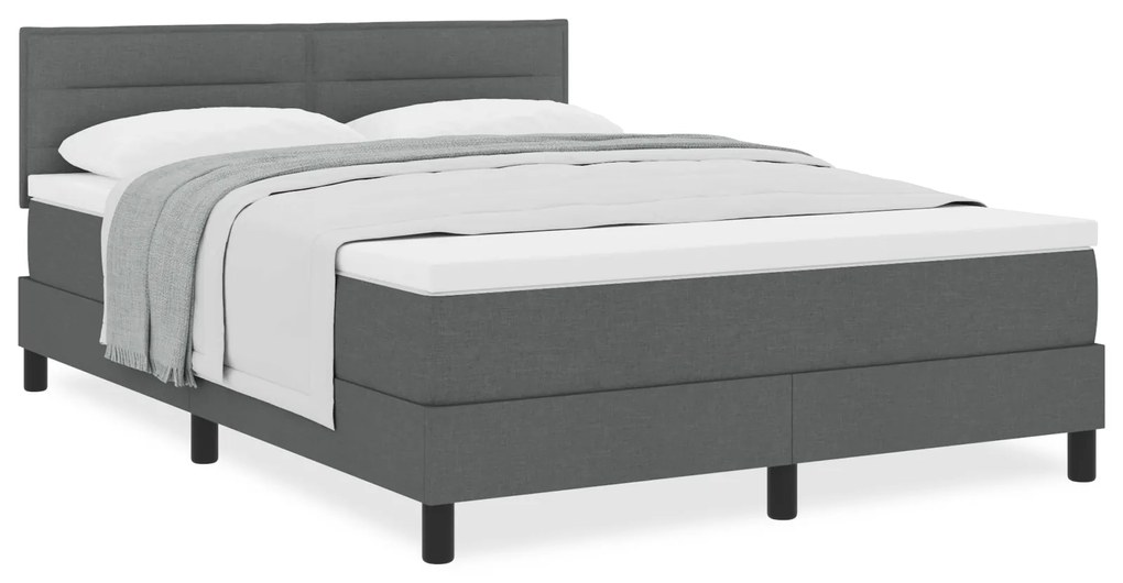 Cama Cinza Escuro com Mola Box e Colchão 140x200 cm Tecido