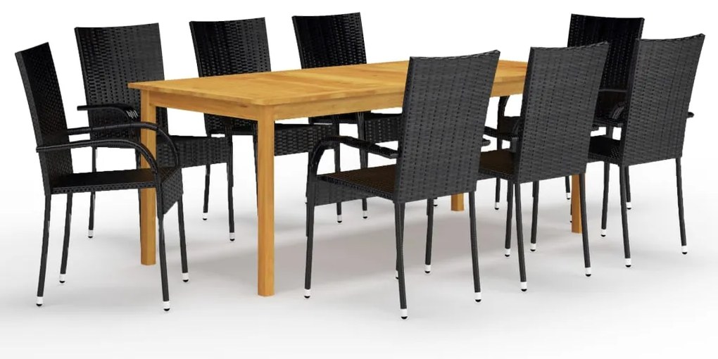 9 pcs conjunto de jantar para jardim preto