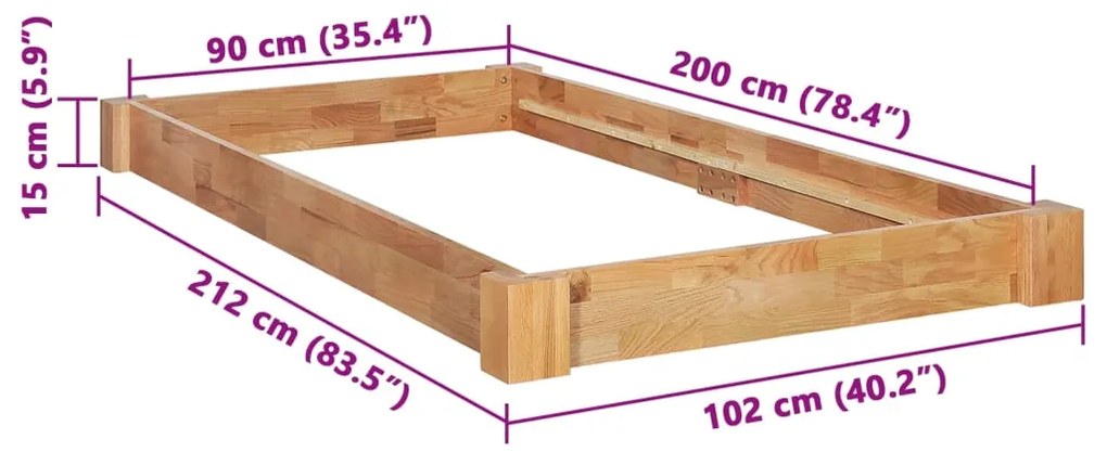 Estrutura de cama 90x200 cm madeira carvalho maciça
