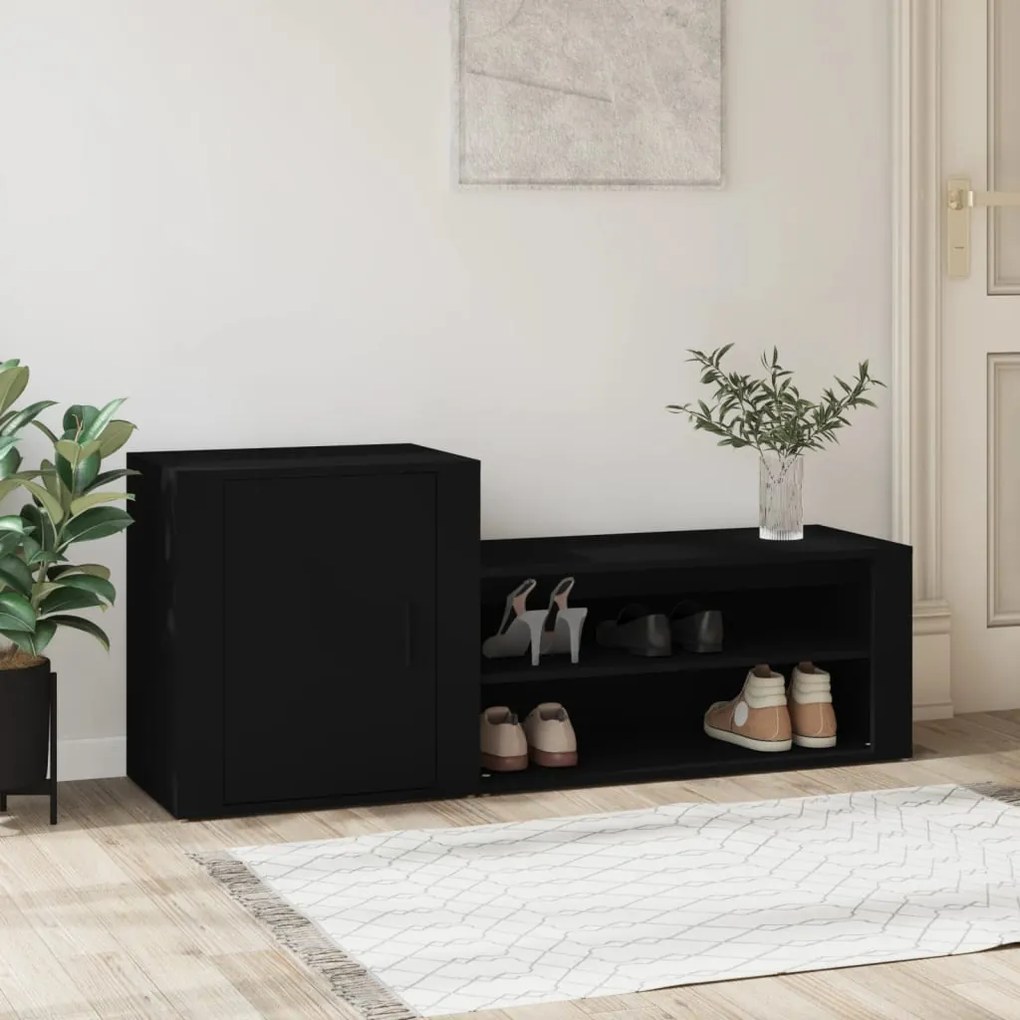 816745 vidaXL Sapateira 130x35x54 cm derivados de madeira preto